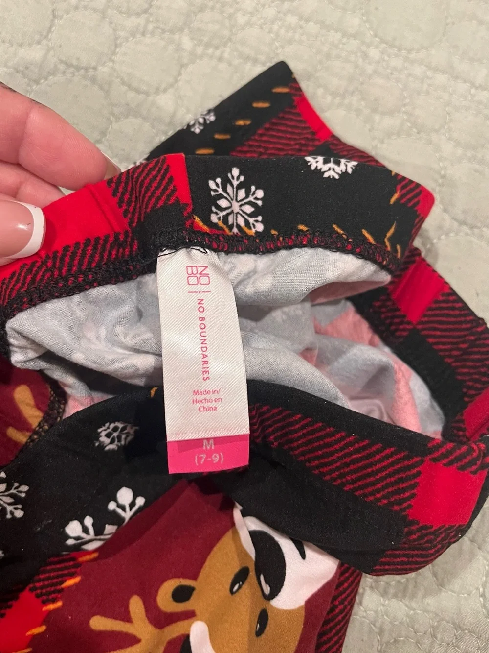No Boundaries Red & Black Reindeer Patchwork Leggings